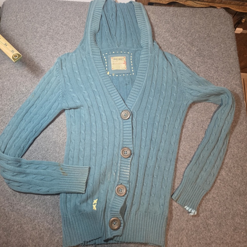 teal Old Navy cable-knit hooded cardigan Small C2